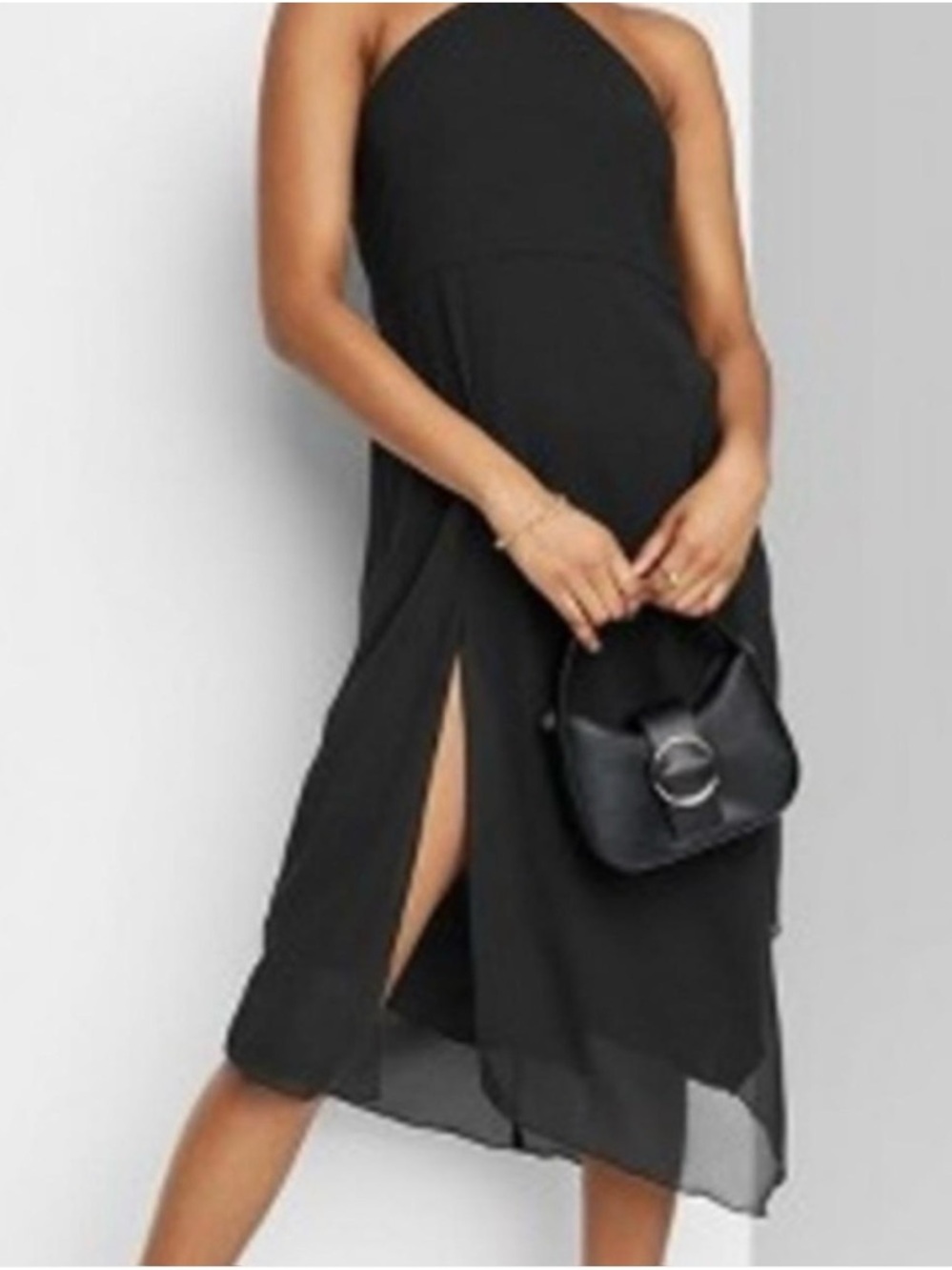 Wild Fable Black Halter Midi Dress with Side Slit